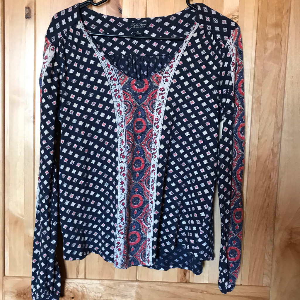 Lucky Brand Navy Diamond Patterned Blouse Lucky Brand Navy Diamond Patterned Blouse
